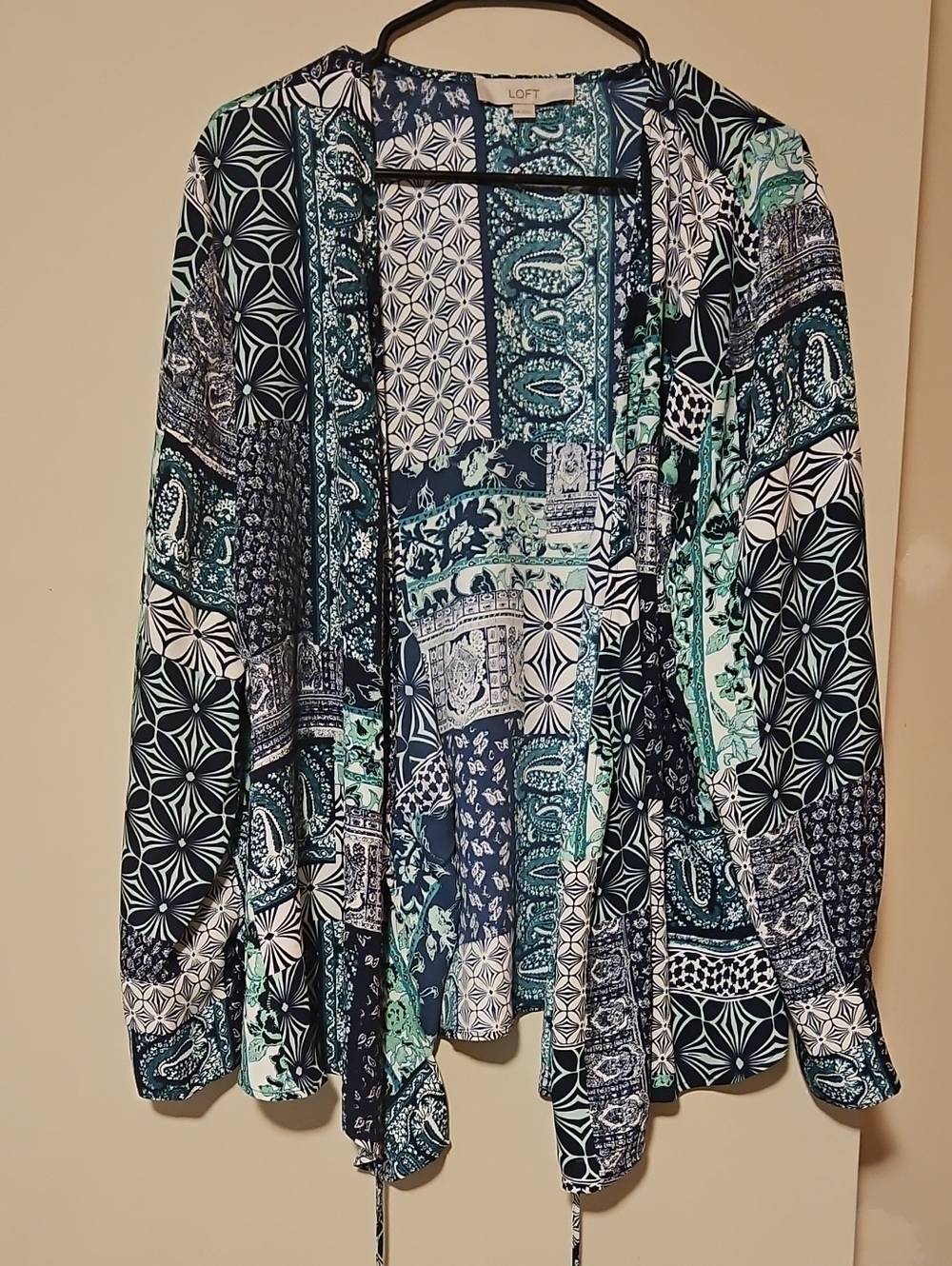 LOFT Navy & Teal Patchwork Open-Front Blazer